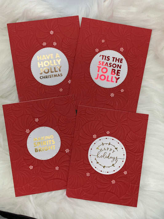 Peppermint Candies Embossed Christmas Cards, Set of 4